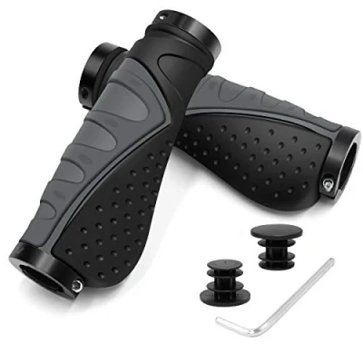 Abbildung von REETEE Fahrrad Lenkergriffe, Gummi, rutschfest, ergonomisch, Fahrradlenkergriffe mit Doppelverriegelung, 22 mm, für Mountainbike/Fahrrad (grau)