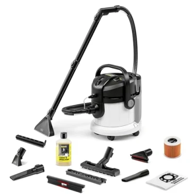 Abbildung von Kärcher SE 4 Plus Waschsauger ( Hochflexibler 2 in 1 Schlauch) Aktionsradius 8m, 1000 W, Frisch /Schmutzwassertank l, 1.081 170.0, Weiß