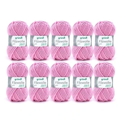Abbildung von Gründl Filzwolle uni (Wolle zum Filzen, Stricken und Häkeln, Garn aus 100 % Schurwolle, 50 g / m, Nadelstärke: 8 9, 10 x g), Rosa, 31 32 7.5 cm