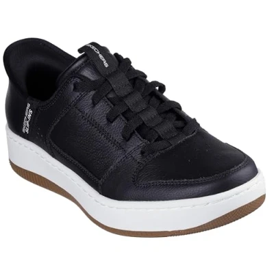 Abbildung von Skechers Herren Freihändige Slip Ins Sport Court 92 Distown Sneaker, Schwarzes Leder mit natürlichem Besatz, 42 EU