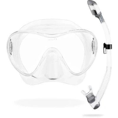 Abbildung von Cressi F1 + Dry Combo Rahmenlose Maske Schnorchel Set zum Tauchen und Schnorcheln, Transparent, Einheitsgröße, Unisex Erwachsene