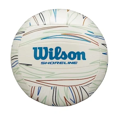 Abbildung von Wilson Volleyball SHORELINE Eco, Gen Green, Einlage mit biobasiertem Zuckerrohr EVA, Outdoor, Beachvolleyball, Weiß / Blau