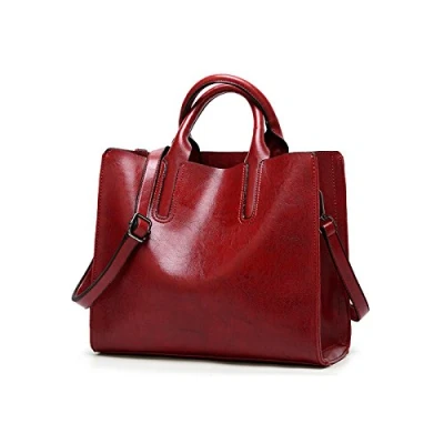 Abbildung von Coolives Damen Shopper Tasche aus PU Leder mit Schulterriemen Schultertasche Umhängetasche Quadrat Handtasche für Frauen Weinrot EINWEG
