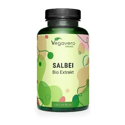 Abbildung von BIO Salbei Kapseln Vegavero® Mit 1% Rosmarinsäure 500mg EXTRAKT pro Kapsel Qualität aus Frankreich Starkes Schwitzen Hitzewallungen Wechseljahre 120 Vegan