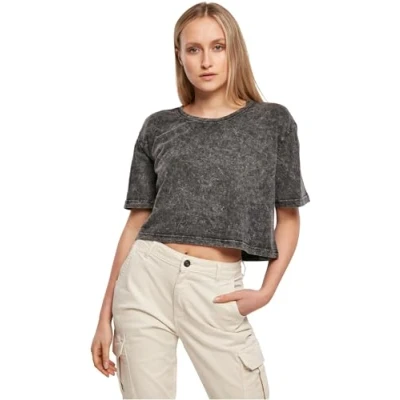 Abbildung von Build Your Brand Damen BY054 Ladies Acid Washed Cropped Tee T Shirt, Darkgrey White, XL