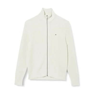 Abbildung von Tommy Hilfiger Herren Strickjacke Cardigan mit Reißverschluss Rib Zip Through Baumwolle, Weiß (Ivory), S