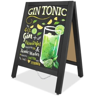 Abbildung von VAIIGO Holz A Rahmen Kreidetafel 43x65cm Beidseitige Freistehende Magnetische Aufsteller, Kundenstopper Outdoor Menü Werbetafel für Restaurant, Café, Geschäft, Hochzeit, Party Schwarz