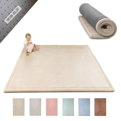 Abbildung von Wolkenweiche Spielmatte Baby 200x150x2,5cm, beige Kinderzimmer Teppich mit hochwertigem Memory Schaum Krabbelmatte rutschfester Unterseite Krabbeldecke Baby, Kinderteppich, Tatami Matte