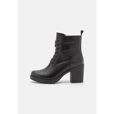 Abbildung von MARCO TOZZI Damen Stiefeletten mit Absatz aus Kunstleder zum Schnüren, Schwarz (Black), 37 EU