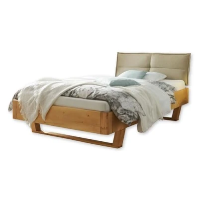 Abbildung von TJARK Modernes Massivholzbett 180x200, Fichte Komfortables &amp; hochwertiges Balkenbett mit gepolstertem Kopfteil 186 x 89 219 cm (B/H/T)
