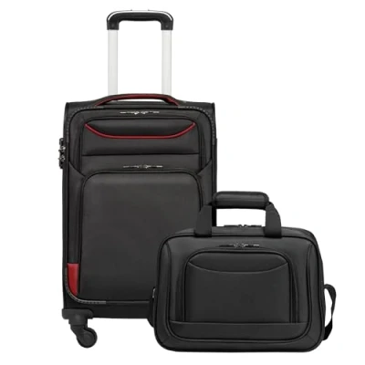 Abbildung von COOLIFE Koffer Trolley Reisekoffer von 4 Rollen Stoffkoffer Handgepäck TSA Schloss Der Enthält 1 Große Umhängetasche (Handgepäck Set 2tlg, Schwarz+Rot)