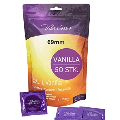 Abbildung von VIBRATISSIMO Kondome XXL Vanilla 50er Pack I Premium mit Aroma Condoms for Men Vanille dünner Wandstärke &amp; aromatisiert gefühlsecht hauchzart b=69mm