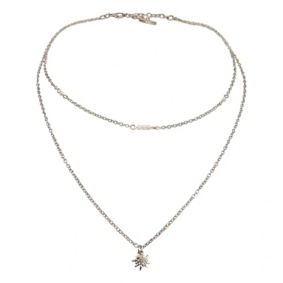 Abbildung von Alpenflüstern Trachten Metallhalskette Edelweiss zweireihig nostalgische Trachtenkette, eleganter Damen Trachtenschmuck, Dirndlkette (silber farben) DHK334