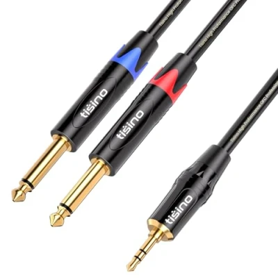 Abbildung von TISINO 3,5mm Klinke auf Dual 6.3mm mono Y AudioKabel, 3,5 mm stereo 2 x 6,35 Audio Splitter Kabel Digitales Interface 2M