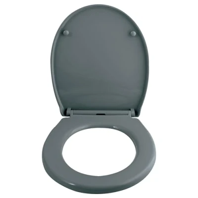 Abbildung von spirella Toilettendeckel oval Klodeckel mit Quick Release Funktion und Softclose Absenkautomatik. Antibakterielle Klobrille aus Thermoplast rostfreiem Edelstahl abnehmbar Anthrazit