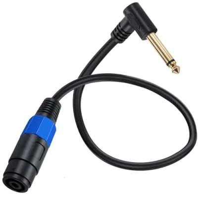 Abbildung von HTGuoji Speakon Lautsprecherkabel, Buchse auf 6,35 mm Stecker, 90 Grad, TS Stecker Buchse, SPK Adapterkabel, 50 cm