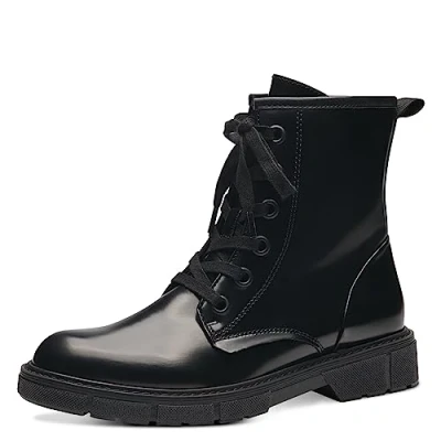 Abbildung von MARCO TOZZI Damen Stiefeletten zum Schnüren aus Kunstleder Flach, Schwarz (Black Brush), 38