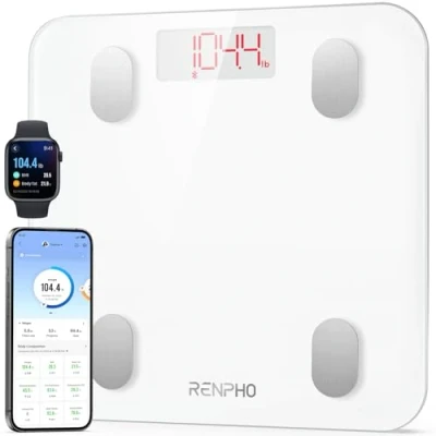 Abbildung von RENPHO Körperfettwaage Testsieger, Smart Waage Personen Ultra Precision mit körperfett und muskelmasse, Personenwaage Digital APP für BMI Körperfettanalyse 13 Körpermaße, 180 kg, Weiß