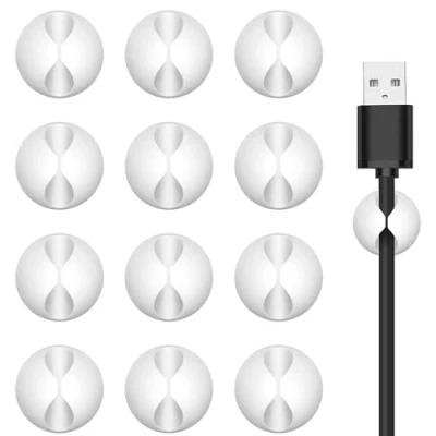Abbildung von Kabelhalter Kabelclips, 12PCS Kabel Organizer Kabelklemmen Selbstklebend Clips, Kabelorganizer für Schreibtisch, Kabelmanagement Netzkabel Weiß