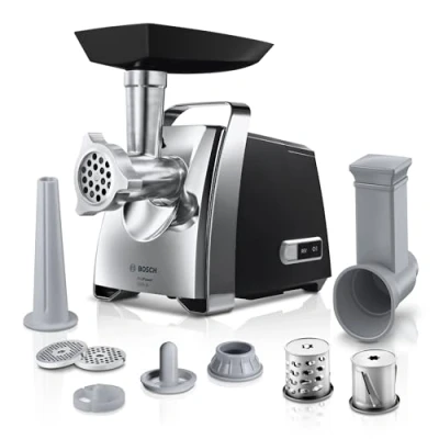 Abbildung von BOSCH Fleischwolf »ProPower MFW67440, 2000 W Blockierlei., Rücklauf, Durchlaufschnitzler«, 700 W, 3 Lochscheiben Edelstahl (3, 4,8, 8mm), Wurst , Kebbe Aufsatz