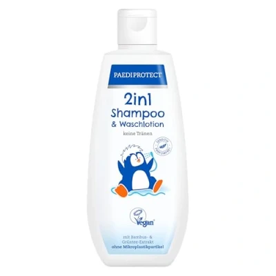 Abbildung von PAEDIPROTECT 2in1 Shampoo &amp; Waschlotion für Babys Kinder 200 ml, sanfte Reinigung Haar ohne Parfüm Mikroplastik, Duschgel spendet Feuchtigkeit trockene, sensible Haut auch Erwachsene
