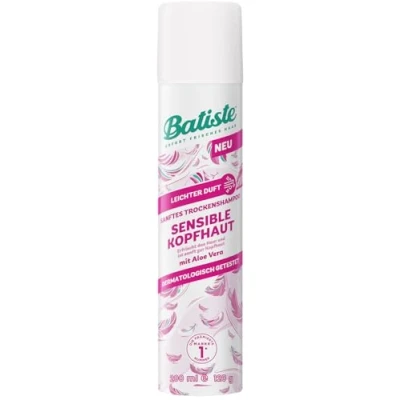 Abbildung von Batiste Trockenshampoo Sensible Kopfhaut Leichter Duft, 200 ml, dermatologisch getestet, sanft zur Kopfhaut, ohne Ausspülen, Haarpflegespray, leichte Formulierung für erfrischtes Haar, mit Aloe Vera