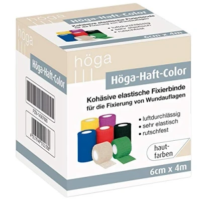 Abbildung von Höga Haft Color 6cm x 4m, hautfarben, kohäsive (auf sich selbsthaftend) Fixierbinde, luftdurchlässig, sehr elastisch, rutschfest., 26 g