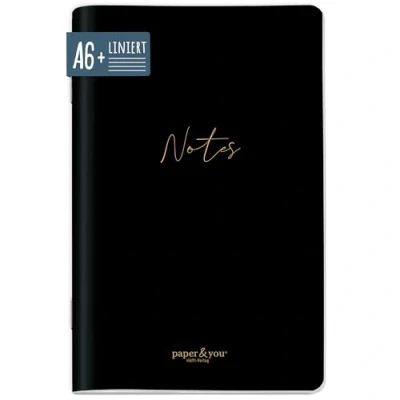 Abbildung von paper&amp;you® Notizheft A6+ liniert &quot;Black Edition&quot; mit 64 Seiten, Softcover Notizbuch klein, liniertes Mini Journal nachhaltig &amp; klimafreundlich