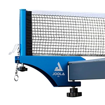 Abbildung von JOOLA Tischtennisnetz WX Aluminium Garnitur für Indoor/Outdoor Tischtennisplatten Verstärkter Baumwollgarn mit Höhenverstellschraube Blau eloxiert 183 cm x 15,25