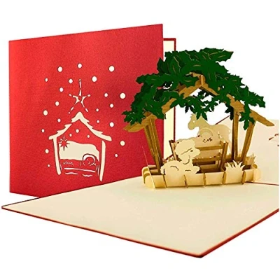 Abbildung von 3D Weihnachtskarte Pop Up mit Umschlag, Gutschein, Geschenk, edel, christlich, hochwertig, W17