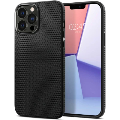 Abbildung von Apple iPhone 13 Pro Hülle Silikon Spigen Soft Case/Backcover Handyhülle Schwarz Shockproof/Stoßfest