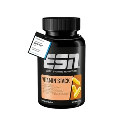 Abbildung von ESN Vitamin Stack, Multivitamin, 120 Kapseln, Multivitamin Präparat mit 13 wertvollen Vitaminen, ohne Zusätze, laborgeprüft, vegan made in Germany