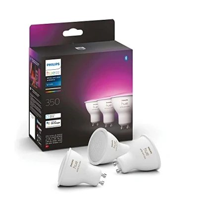 Abbildung von Philips Hue GU10 smarte Lampe, weißes und farbiges Licht, 3er Pack, Bluetooth kompatibel, Sprachsteuerung mit Alexa, Apple Home Google Assistant, Weiß