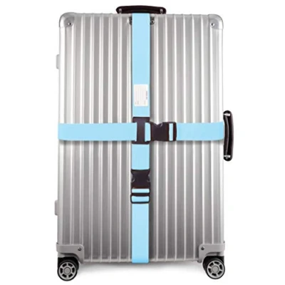 Abbildung von OW Travel Kofferband Gurt Kreuz Schwerlast Personalisierter Koffergurt mit Adressschild: Luggage Strap Koffer Gurte Gepäckgurt Band Farbig Koffergurte 1 Stück Blau