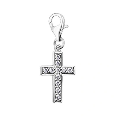 Abbildung von Quiges Charm Anhänger Weiß Zirkonia Kreuz 925 Silber mit Karabinerverschluss für Bettelarmband