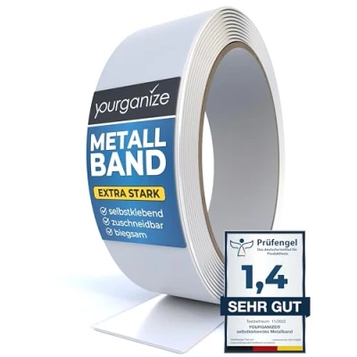 Abbildung von YOURGANIZE® Metallband selbstklebend Ideal für Magnete &amp; Tonies® Figuren Magnetleiste zuschneidbar Magnetband Ferroband Weiß (3m)