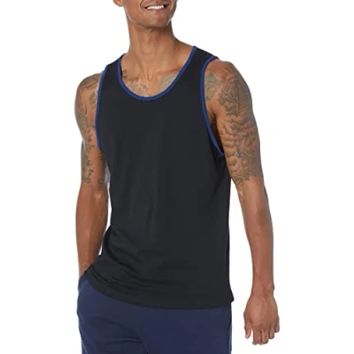 Abbildung von Amazon Essentials Herren Tanktop, Normale Passform, Blau/Schwarz, XL