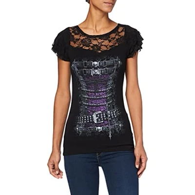 Abbildung von Spiral Waisted Corset Netz Shirt, schwarz, Gr. M