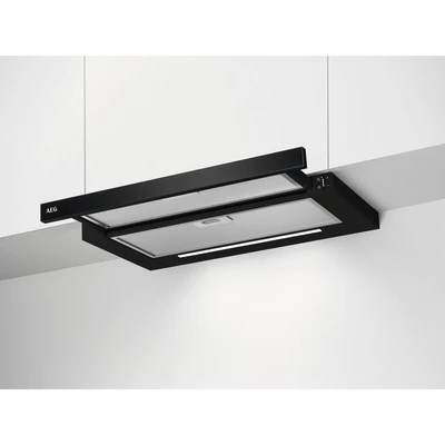 Abbildung von AEG DPE5660B Flachschirm Dunstabzugshaube Abluft oder Umluft max. 600 m3/h im Abluftbetrieb mit 68 dB(A) Energiekl. A LED Beleuchtung Druck Tasten Schwarz