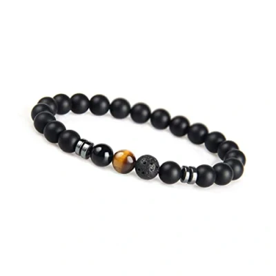 Abbildung von Chakra Perlenarmband aus Onyx Natursteinperlen I Kugelarmband mit Jaspis Perle Armband Männer (Braun) Valentinstag Geschenk für Ihn