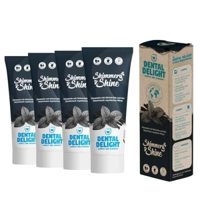 Abbildung von DENTAL DELIGHT Shimmery Shine Zahnpasta, Vegane Zahnpasta mit Geschmack, Zahncreme (Aktivkohle Minze, 4er Pack)