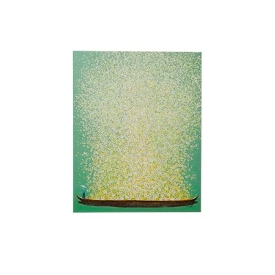 Abbildung von Kare Design Leinwandbild Flower Boat Grün/Gelb, Gemälde, Pastellfarben, Asia Stil, buntes Wandbild, Canvas Leinwand, Massivholz Rahmen, handgemalte Details mit Acrylfarbe, Abstrakt, 100x80x3,5cm