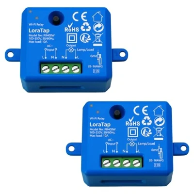 Abbildung von LoraTap 2 Stück WLAN Schalter, Alexa, kabellos, Mini Größe, Empfänger 2500 W, 10 A, intelligenter Fernbedienung per Telefon, Relais kompatibel mit Google Assistant