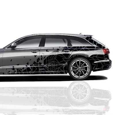 Abbildung von Finest Folia XXL Autoaufkleber Mosaik 2er Set je 60x200cm geometrisches Design Auto Seite Motorrad Bus Sticker Kfz Zubehör Broken Glass Camouflage Tuning Dekor KX074 (Schwarz)
