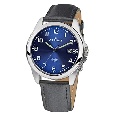 Abbildung von Atrium Herren Armbanduhr sehr deutlich silberfarben Leuchtzeiger Datum Quarz 10 Bar Lederband A16 15