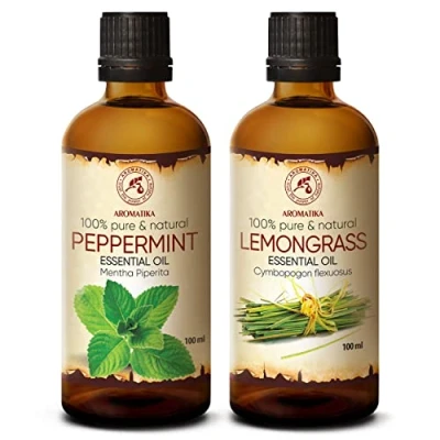 Abbildung von Ätherische Öle Set 2x100ml Aromatherapie mit Pfefferminzöl und Lemongrasöl für Aroma Diffusers Seifen Schutz im Freien Zitronengrasöl Öl DIY Naturkosmetik