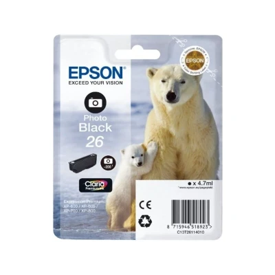 Abbildung von Epson Original 26 Tinte Eisbär (XP 600, XP 700, 800, 510, 710, 615, 610, 810, 720, 820, 520, 620, 625), fotoschwarz