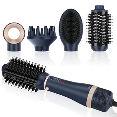 Abbildung von 4 IN 1 Haartrockner Warmluftbürste Set, PARWIN PRO BEAUTY Styler Föhnbürste mit Aufsätze zum Trocknen, Glätten, Volumen und Stylen, Ionen Pflege, 1000 Watt, Preußischblau