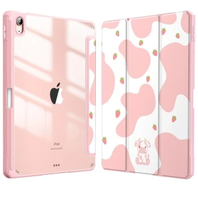 Abbildung von Fintie Hybrid Hülle für iPad Air 11 Zoll (M2) 2024, 5 2022, 4 2020 10.9 mit Stifthalter Stoßfeste Schutzhülle transparenter Hartschale auf der Rückseite, Strawberry Cow