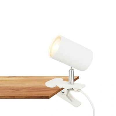 Abbildung von BRILONER Schreibtischlampe mit Kabelschalter, schwenkbar, Stecker, Leselampe, Klemmlampe, Klemmleuchte, Nachttischlampe, Leselicht Kinder, Bürolampe, Bettlampe, 16,5x6,5x12cm, Weiß